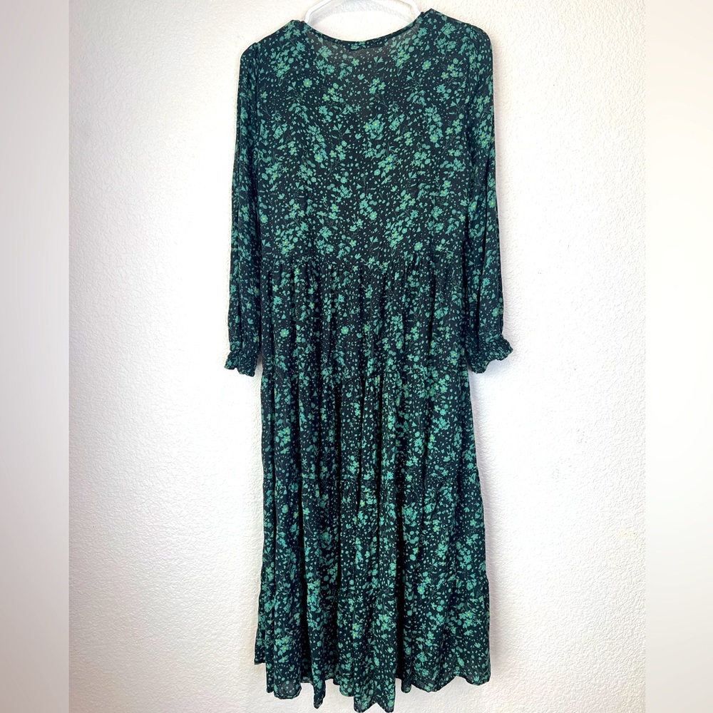 Zara Green Floral Long Sleeve Dress, M - Picture 7 of 7